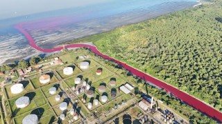 Канал в предградие на Буенос Айрес се оцвети в яркочервено