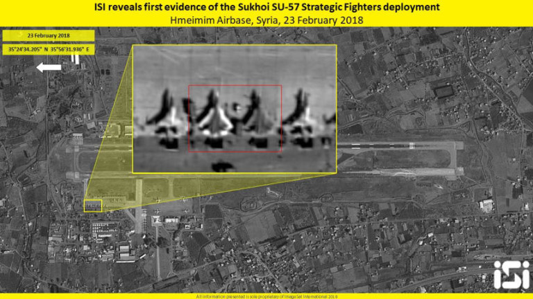 Израелски сателитни снимки показват руски многоцеливи изтребители Су-57 в Сирия,