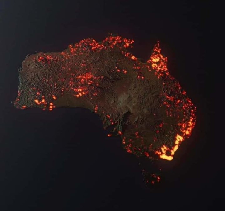 3D визуализация на пожарите в Австралия 2019-2020 година. Автор:  Антъни Хърси