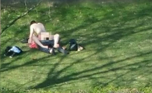 Влюбени практикуват секс в парка (Видео)