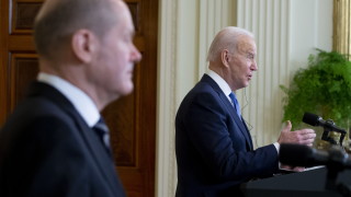 Президентът на САЩ Джо Байдън след разговори с германския канцлер