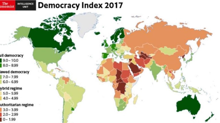В света има само 19 "напълно демократични" държави и САЩ не са от тях