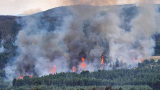 Голям пожар гори край Бургас съобщава Нова телевизия Огън е