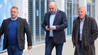 Изпълнителният директор на Левски Ивайло Ивков говори пред медиите при