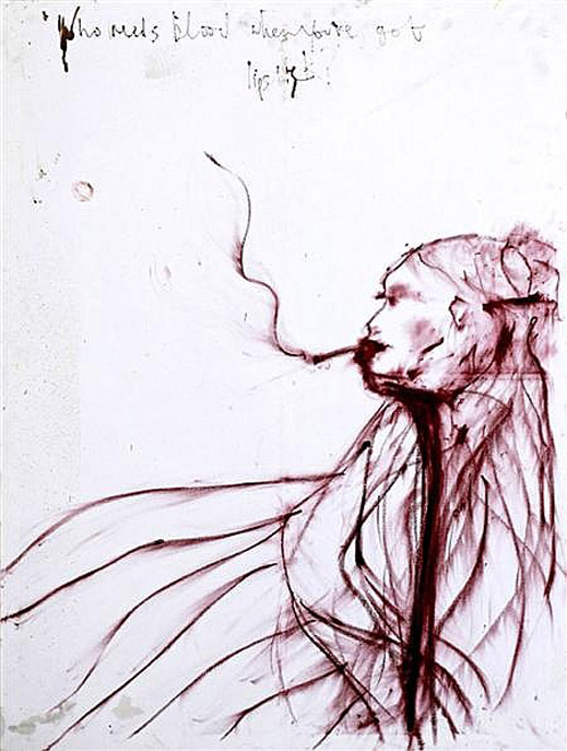 Автопортрет на Кейт Мос, нарисуван с червило и кръв, отива на търг