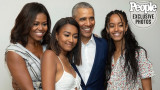 Барак и Мишел Обама, дъщерите им Малия и Саша, и корицата за списание People