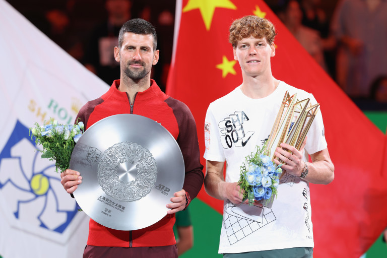 Яник Синер и Новак Джокович след финала на Shanghai Masters 2024