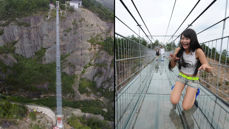 Най-дългият стъклен мост в света се "пропука"