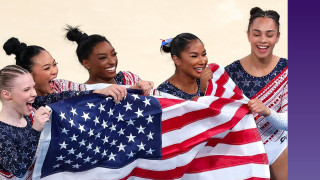 Отборът на САЩ в състав Симон Байлс Суниса Лий Джордан