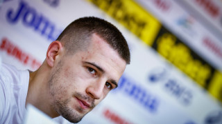 Нападателят на Левски Марин Петков говори пред медии в Пресклуб