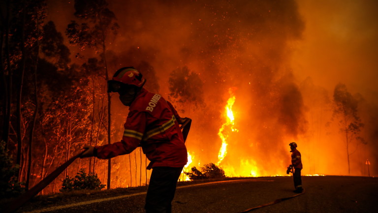 Стотици пожарникари се бориха с пожара, бушуващ в португалска община
