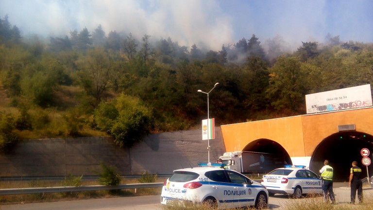 Нов горски пожар тръгна над Дупница. Огънят гори над тунелите