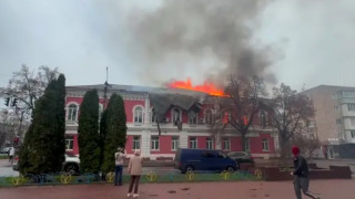 Двуетажната сграда на градския съвет на Прилуки в Черниговска област