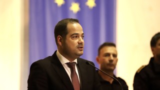 Вътрешният министър на България Калин Стоянов участва в пресконференция в