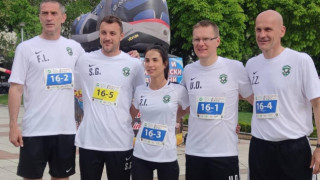 Старши треньорът на Лудогорец Валдас Дамбраускас и неговият отбор в