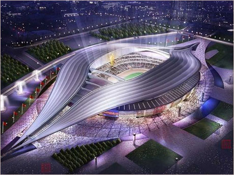Олимпийският стадион в Пекин заобиколен от търговски комплекс