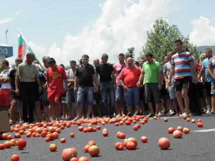 Недоволни земеделци затрупаха с домати Е-79 край Сандански