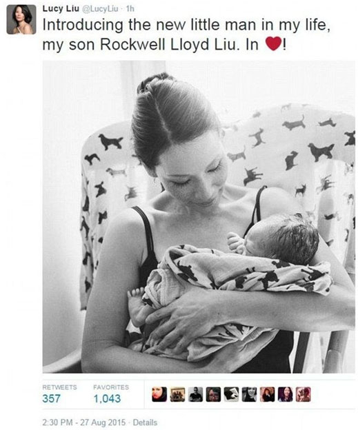 Луси Лиу показа сина си, роден чрез сурогатна майка