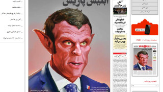 Иранският вестник Vatanemrooz публикува във вторник карикатура на френския президент