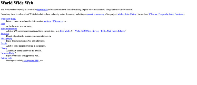 Така наподобява първата уеб страница, пусната през 1992 година