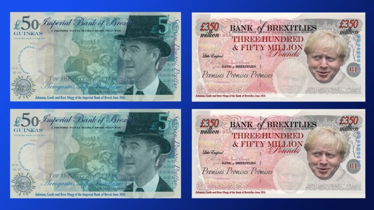 В Британския музей бяха изложени фалшиви антибрекзит банкноти, съобщава Гардиън.