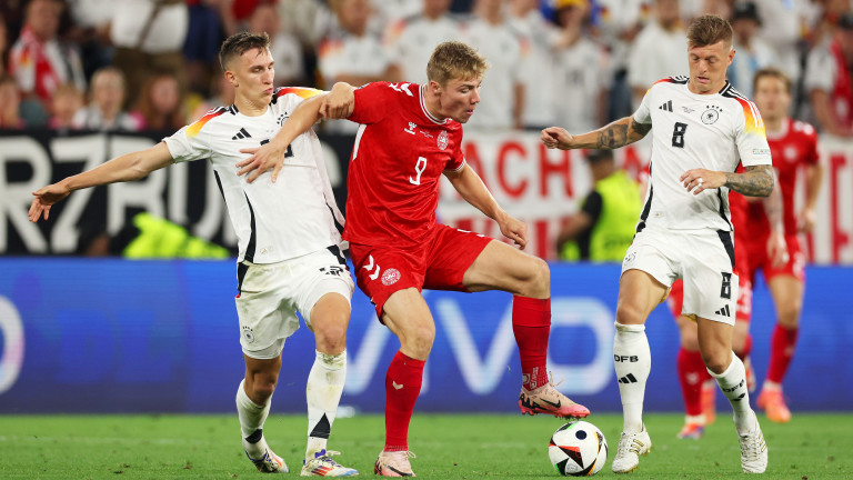 Германия - Дания 2:0 (Развой на срещата по минути)