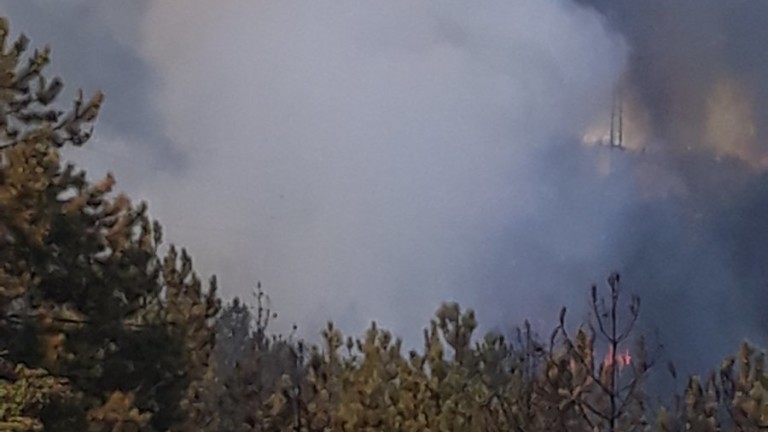 Продължава пожарът над Карлово, съобщи bTV. Горят предимно ниски треви