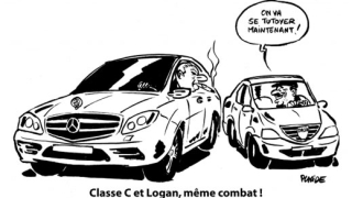 Френски сайт пусна карикатура за брака между Mercedes и Dacia