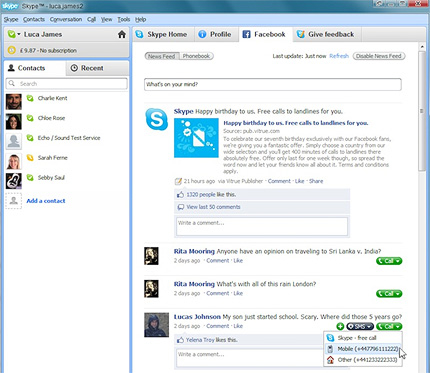Skype с нов интерфейс, видеоконференции и... Facebook