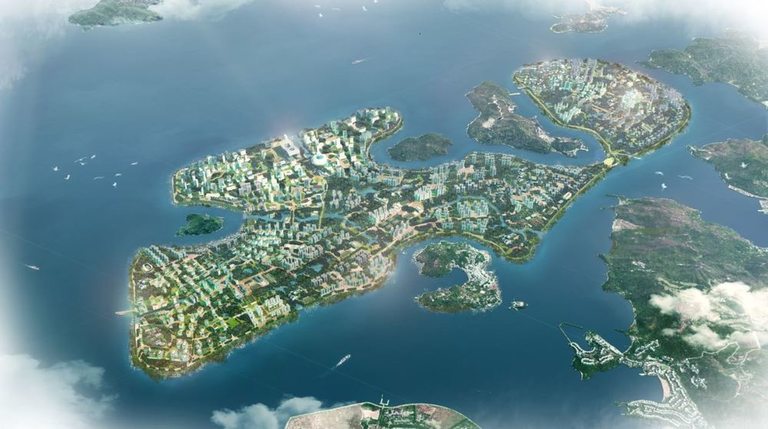  Новият жилищен регион ще се намира на неестествен остров сред двата огромни острова Лантау и Хонконг 