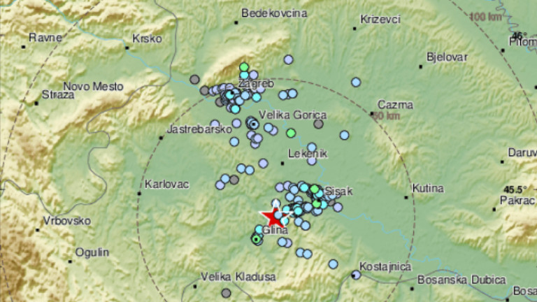 Поредица от пет земетресения са отчетени в централна Хърватия, най-силното