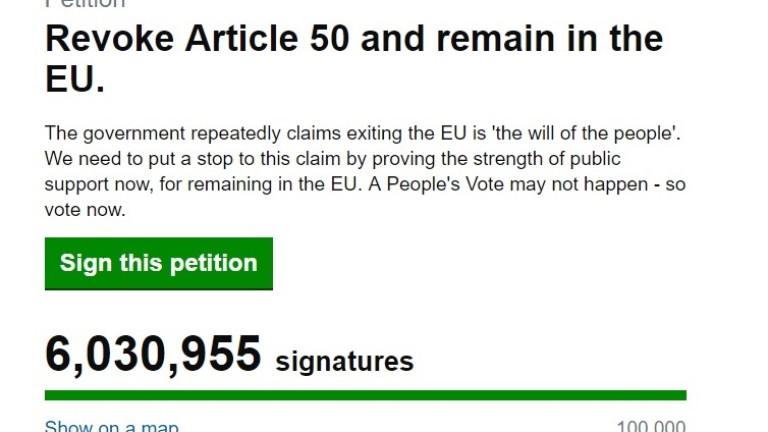 Над 6 млн. души с петиция за отмяна на Брекзит