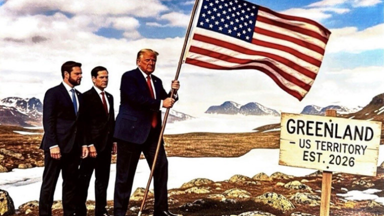 Тръмп се показа как забива американското знаме в Гренландия