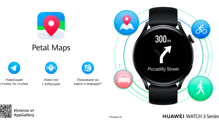 Навигацията Petal Maps вече е налична за смарт часовниците от серията HUAWEI WATCH 3