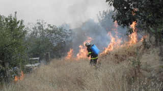На ръка гасят пожар край старозагорското село Ракитница 