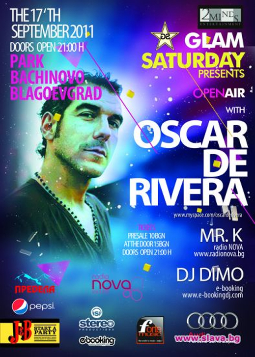 DJ Oscar De Rivera идва у нас за второто Glam Saturday Open Air Party